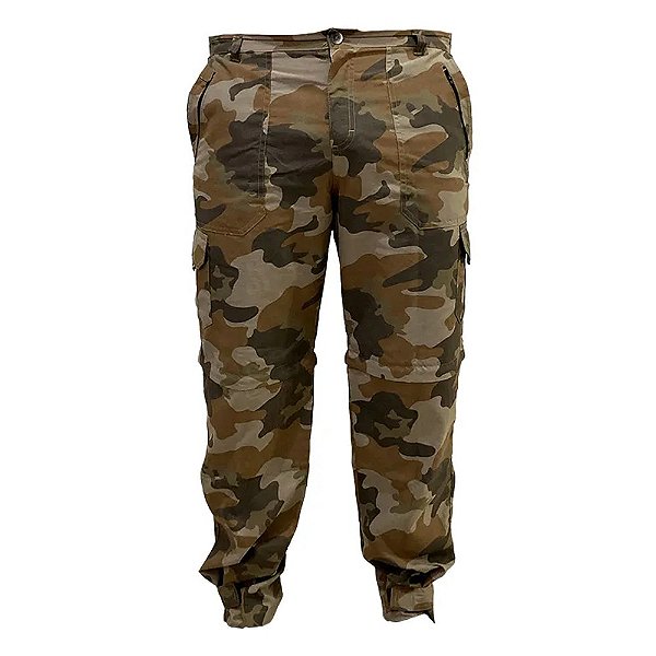 Calça de pesca Presa Viva Vira Bermuda 08 Bolsos C/ Zíper Poliamida Desert Camo M