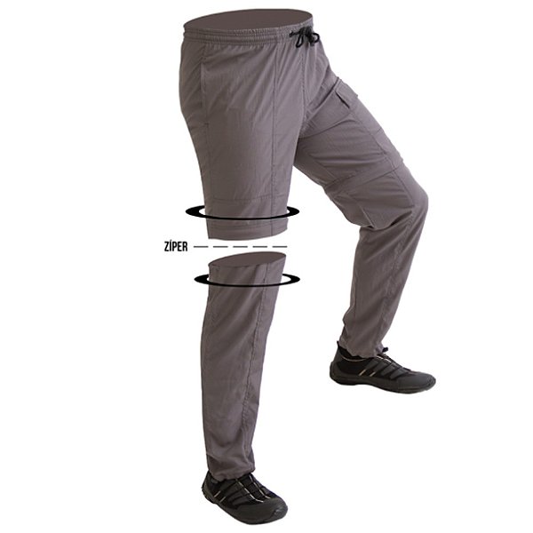 Calça de pesca vira-bermuda Mar Negro cinza escuro G3- Ziper joelho recorte frente Hidronatic