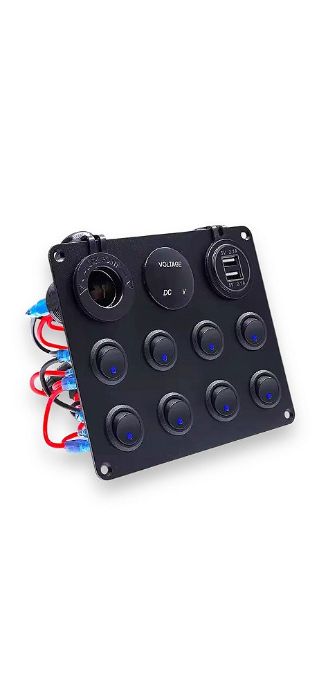 Painel eletrônico 8 funções + 2 USB + tomada 12 V + voltímetro