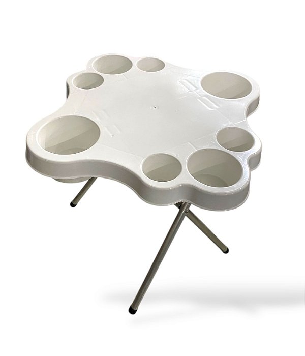 Mesa Rio Mar petisqueira com pés em aluminio praia - Mar branca