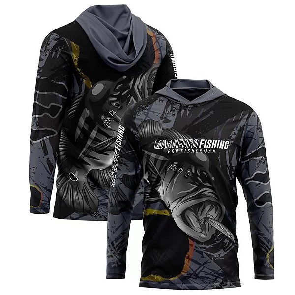 Camiseta Capuz Mar Negro Tucunare Ocelo GG Sublimada