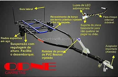 Carreta rodoviária Odne até 17 pés 1 eixo c/ freios p/ barco até 5 metros long R4