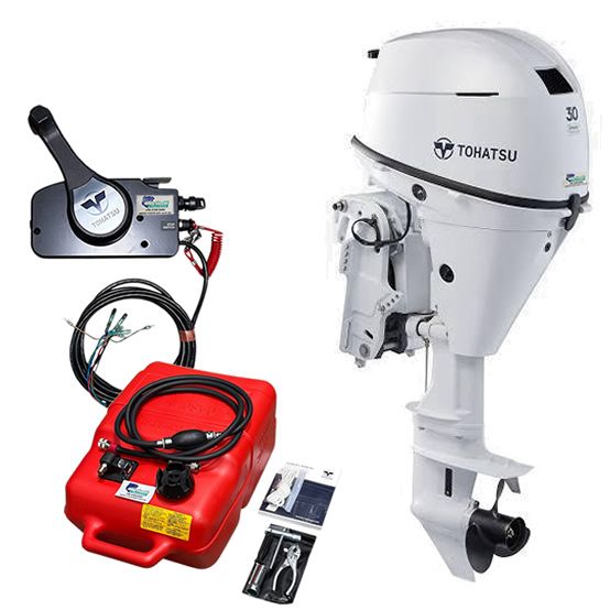 Motor de Popa Tohatsu MFS30DEWETL – 30 HP 4 Tempos Branco com Comando à Distância e Power Trim , Partida Elétrica e Rabeta Longa - Preço P. Rural e PJ