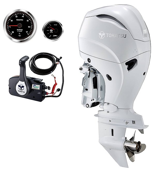 MOTOR DE POPA TOHATSU MFS115AWETL – 115 HP 4 TEMPOS BRANCO COM COMANDO À DISTÂNCIA, PARTIDA ELÉTRICA, RABETA LONGA E POWER TRIM - PREÇO P. RURAL E PJ