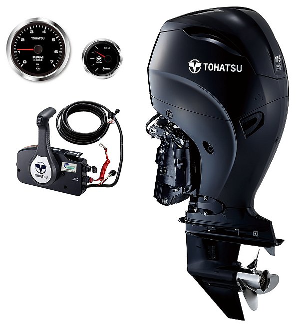MOTOR DE POPA TOHATSU MFS115AETL – 115 HP 4 TEMPOS COM COMANDO À DISTÂNCIA, PARTIDA ELÉTRICA, RABETA LONGA E POWER TRIM - PREÇO P. RURAL E PJ
