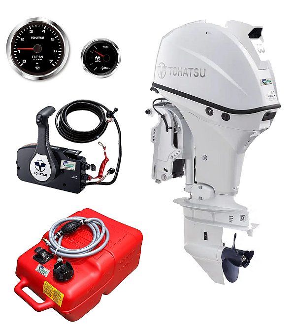 MOTOR DE POPA TOHATSU MFS60AWETL – 60 HP 4 TEMPOS COM COMANDO À DISTÂNCIA, PARTIDA ELÉTRICA, RABETA LONGA E POWER TRIM BRANCO - PREÇO P. RURAL E PJ