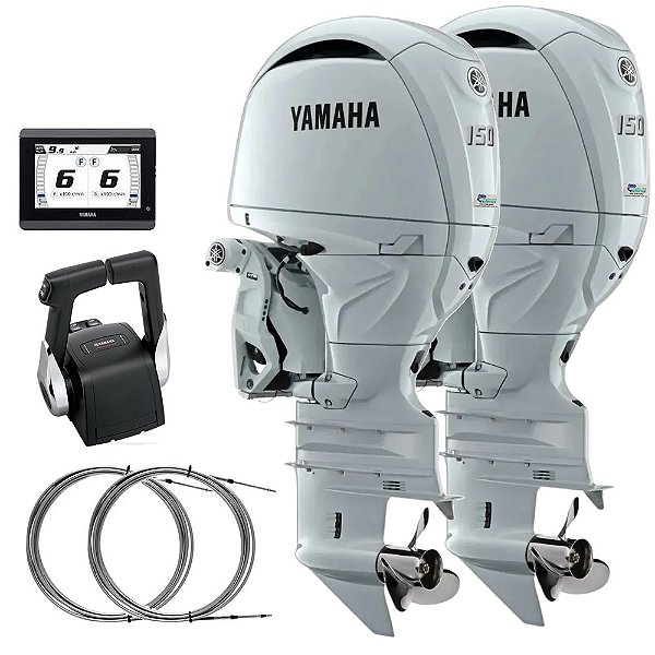 Parelha Motor de popa Yamaha 150 HP 4T LET2X Branco  25 pol. Comando Top Duplo Mecânico - Preço Pessoa Física
