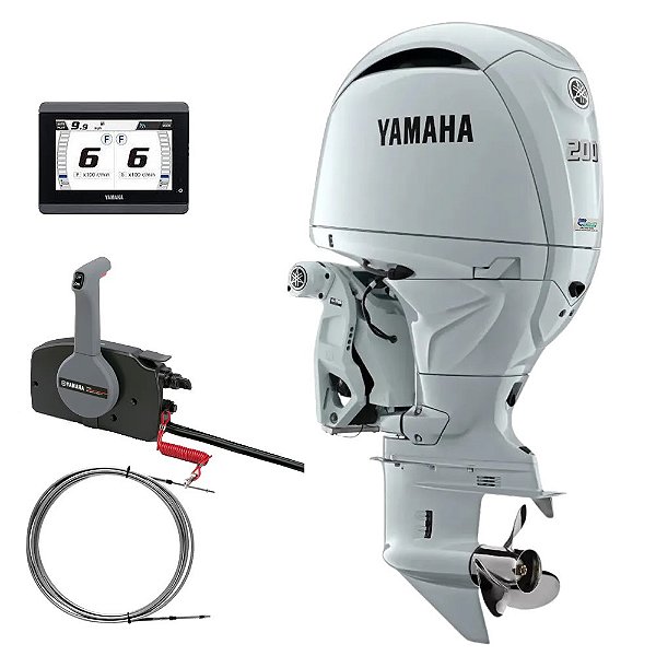 Motor de Popa Yamaha 200 QET2X Branco - 4 Tempos -  Rabeta 25 pol. - Preço especial Produtor Rural e PJ