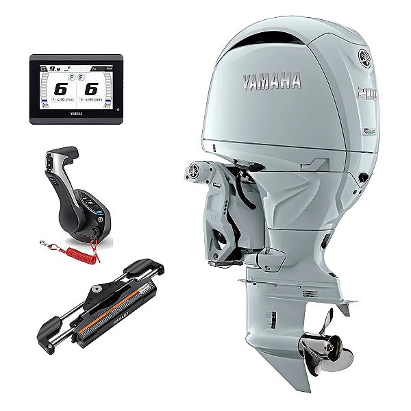 Motor de popa Yamaha 200 HP 4 Tempos NST2X 25 Pol. Branco Elétrico com Comando e Power Trim - Preço para Pessoa Física