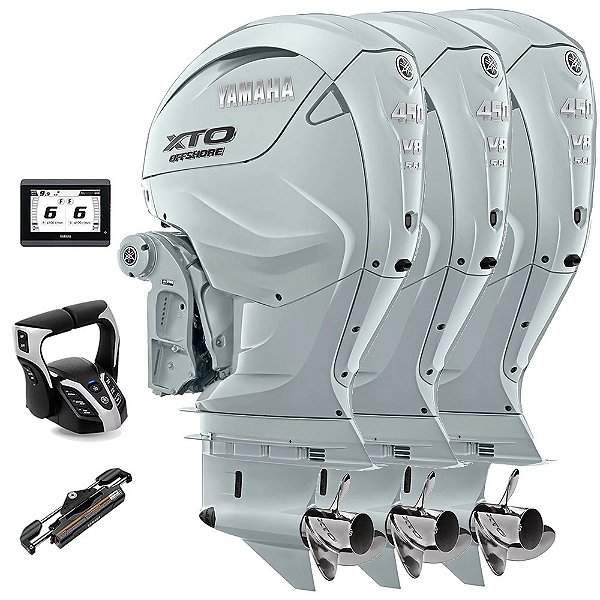 Trinca Motor de Popa Yamaha 3X 450 HP XTO 4 Tempos AVT2X 25" Branco Comando Eletrônico e Tela CL5 Display - Faturamento INSCRIÇÃO ESTADUAL E PRODUTOR RURAL REGIÃO NORTE, NORDESTE E CENTRO-OESTE