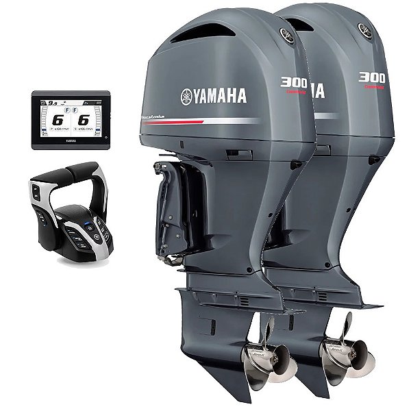 Parelha Motor de Popa Yamaha 2X 300 HP 4 Tempos DETX Cinza 25" Pol. Comando Eletrônico Duplo e Tela CL5 Display - Preço Pessoa Física