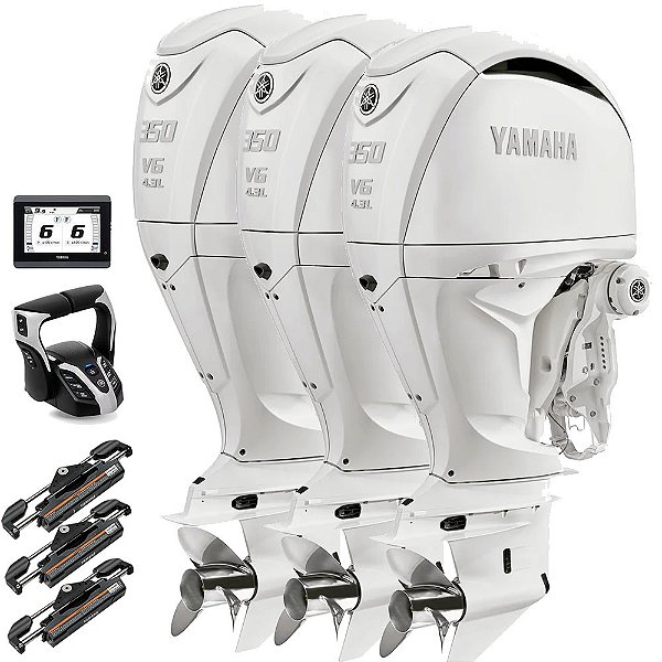 Trinca Motor de Popa Yamaha 3X 350 HP 4 Tempos BST2X Branco 25" Pol. Comando Eletrônico e Tela CL5 Display - Preço especial Produtor Rural e PJ