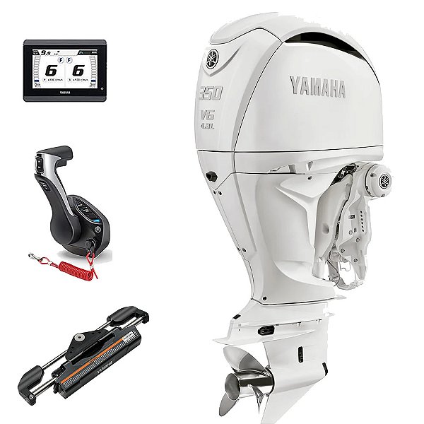 Motor de Popa Yamaha 350 HP 4 Tempos BST2X Branco 25" Pol. Comando Eletrônico e Tela CL5 Display - Preço Pessoa Física