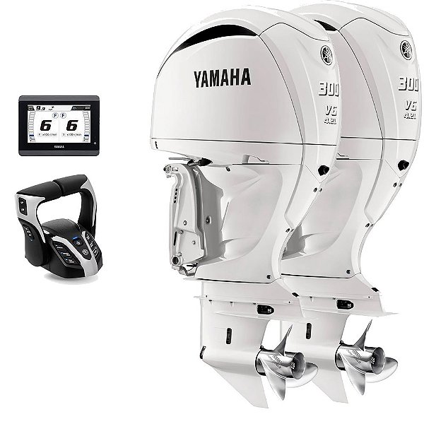 Parelha Motor de Popa Yamaha 2X 300 HP 4 Tempos GET2X Branco 25" Pol. Comando Eletrônico e Tela CL5 Display - Preço especial Produtor Rural e PJ