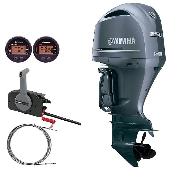 Motor de Popa Yamaha 250 HP 4 Tempos LETX Cinza 25" Pol. Elétrico com Comando e Power Trim- Faturamento INSCRIÇÃO ESTADUAL E PRODUTOR RURAL REGIÃO NORTE, NORDESTE E CENTRO-OESTE