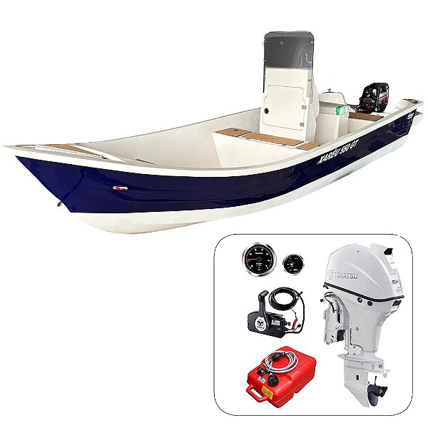 Conjunto Barco de fibra Martinelli Xaréu 550 GT com motor Tohatsu 60 hp 4 tempos Elétrico Power Trim 20" Branco+ acessórios de navegação instalados - Preço motor para PJ ou Produtor Rural