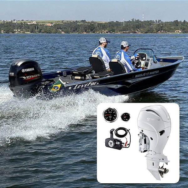 Barco Levefort Marajó Master 17 Freestyle Special Series+ Tohatsu 115 HP 4T Branco Elétrico Power Trim - Fat. PJ+ Carreta Rodoviária+ Acessórios de montagem