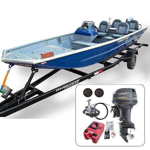 Barco Tornado 550 BASS SD com Yamaha 40 HP 2T AWS partida elétrica e comando original preço PJ + Carreta Rodoviária + Acessórios de navegação montados - Pronta Entrega