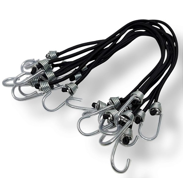 Elástico extensor 5 mm X 50 cm com 2 ganchos de metal - Pacote com 10