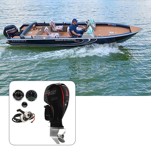 Barco Levefort Marajó Matrix 22 + Mercury 150 HP Pro XS + Carreta Rodoviária Trucada + Acessórios de navegação - Preço do motor para PJ