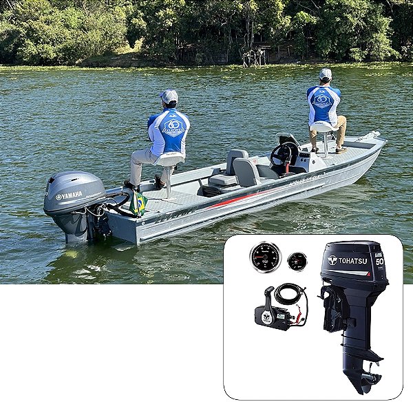 Barco Levefort Apolus TR CLX + Tohatsu 50 HP 2T P. Trim 20" - Fat. PJ + Carreta Rodoviária + Acessórios de montagem