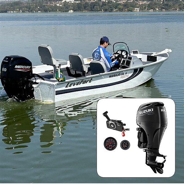 Barco Levefort Marajó 16 Freestyle Special Series + Suzuki 100 HP 4T Fat. PJ + Carreta Rodoviária+ Acessórios de montagem