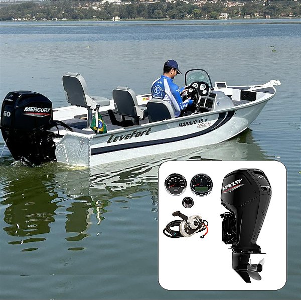 Barco Levefort Marajó 16 Freestyle Special Series + Mercury 100 HP 4T Fat. PJ + Carreta Rodoviária+ Acessórios de montagem