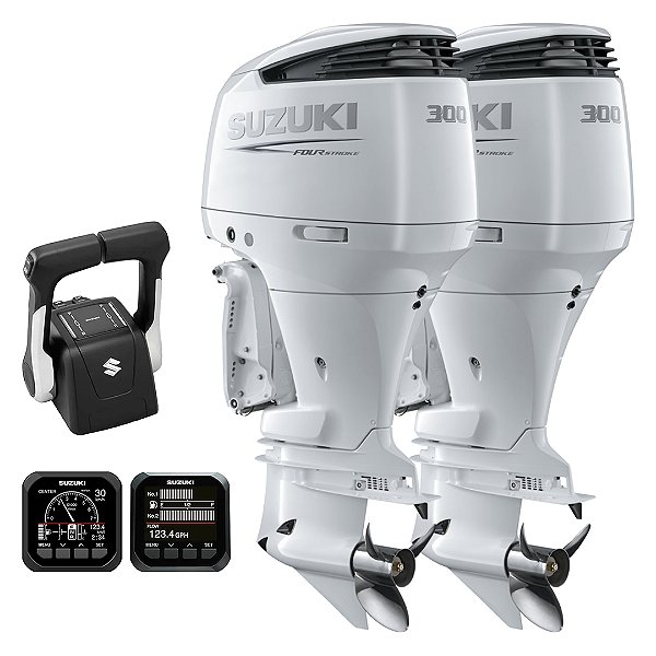 PARELHA 2X MOTOR DE POPA SUZUKI DF 300 HP 4T EFI V6 BRANCO RABETA 25" COMANDO TOP DUPLO HÉLICE INOX - PREÇO PJ - PRONTA ENTREGA FRETE GRÁTIS