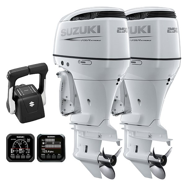 PARELHA 2X MOTOR DE POPA SUZUKI DF 250 HP 4T EFI V6 BRANCO RABETA 25" COMANDO TOP DUPLO HÉLICE INOX - PREÇO PJ - PRONTA ENTREGA FRETE GRÁTIS