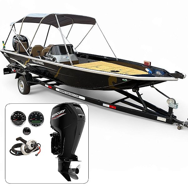 Barco Martinelli Strike 6.0 Freedeck + Mercury 100 HP 4T Part. Elétrica Power Trim Fat. PJ + Carreta rodoviária + Acessórios de montagem