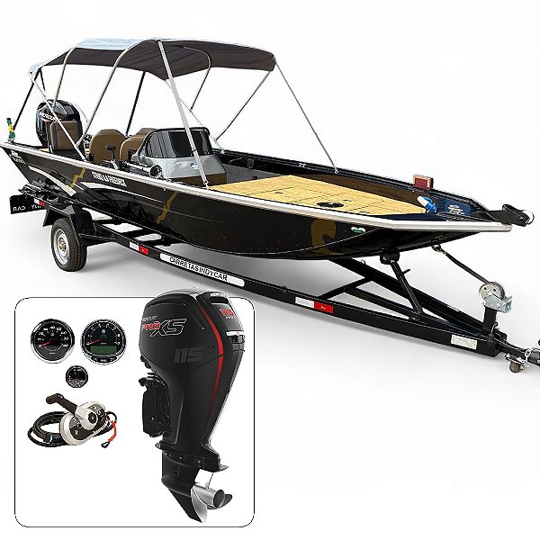 Barco Martinelli Strike 6.0 Freedeck + Mercury 115 HP 4T Pro XSPart. Elétrica Power Trim Fat. PJ + Carreta rodoviária + Acessórios de montagem