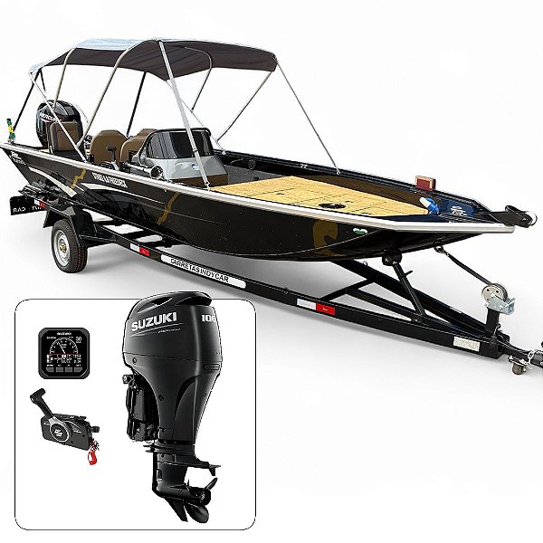 Barco Martinelli Strike 6.0 Freedeck + Suzuki 100 HP 4T Part. Elétrica Power Trim Fat. PJ + Carreta rodoviária + Acessórios de montagem