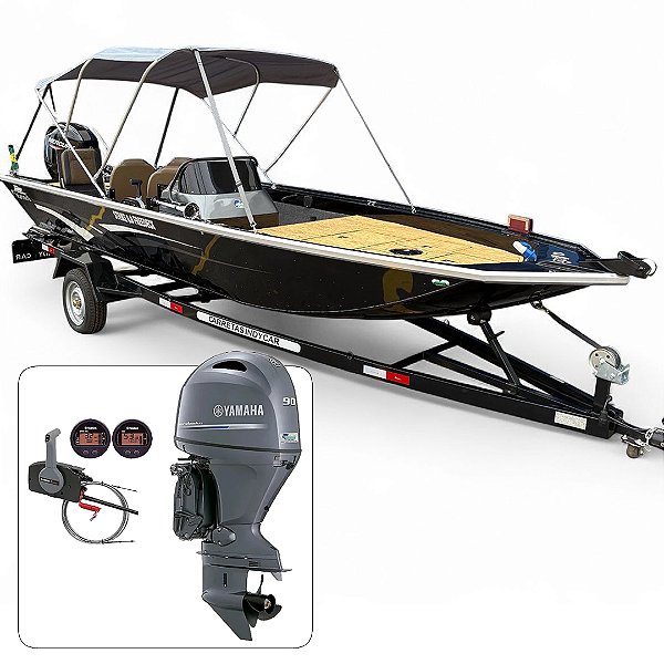 Barco Martinelli Strike 6.0 Freedeck + Yamaha 90 HP 4T Part. Elétrica Power Trim Fat. PJ + Carreta rodoviária + Acessórios de montagem