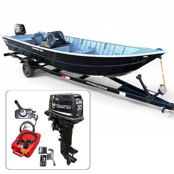Barco Martinelli Thunder 600 + Tohatsu 30 HP 4T Partida Elétrica Fat. PJ + Carreta rodoviária e acessórios de navegação instalados