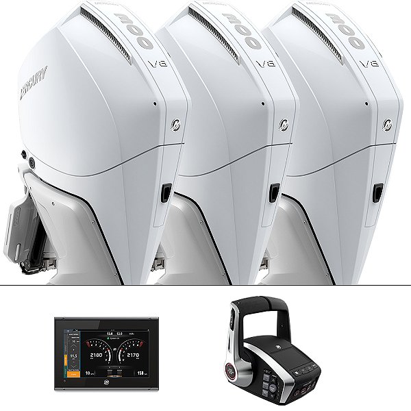 Trinca motor de popa Mercury Verado 3X 300 HP EFI 4T V8 25-30-25" Branco DTS Comando Eletrônico - Faturamento INSCRIÇÃO ESTADUAL E PRODUTOR RURAL