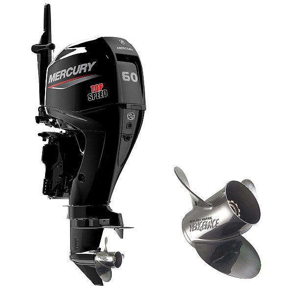 MOTOR DE POPA MERCURY 60 HP ELHPT EFI 4T TOP SPEED MID TILLER c/ hélice Inox Vengeance - Exclusividade Martinelli Partida Elétrica e Power Trim Rabeta 20" - Preço P. Rural e PJ