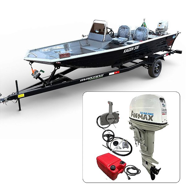 Barco Martinelli Kaisen 500 DC com motor Anmax 30 HP elétrico + Carreta Rodoviária - Preço do motor para PJ ou Produtor Rural
