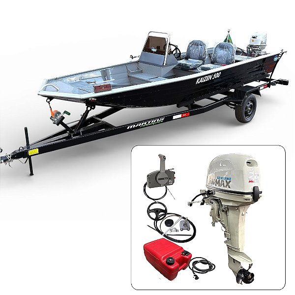 Barco Martinelli Kaisen 500 DC com motor Anmax 20 HP elétrico + Carreta Rodoviária - Preço do motor para PJ ou Produtor Rural.
