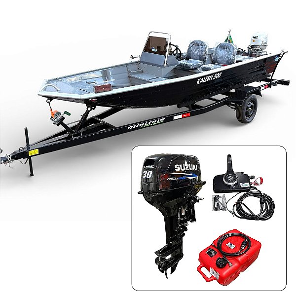 Barco Martinelli Kaisen 500 DC com motor Suzuki 30 HP 2T Part. Elétrica + Carreta Rodoviária - Preço do motor para PJ