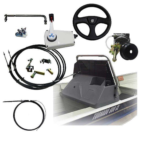 Kit lancha para Anmax 40 HP 2T e barco de 5/6 metros -  Painel de polietileno com base + direção completo + para-brisa