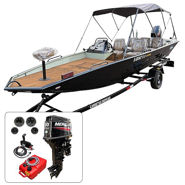 Barco Martinelli XBoat 6.0 Casting com Mercury 50 HP ELPTO + Carreta rodoviária + acessórios de navegação - Preço do motor para PJ ou Produtor Rural