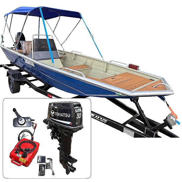 Barco Martinelli Kaisen 550 DC com motor Tohatsu 30 HP 2T Part. Elétrica Comando Original + Carreta Rodoviária - Preço do motor para PJ ou Produtor Rural