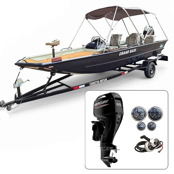 BARCO MARTINELLI GRAND BASS G2 FREEDECK + MERCURY 60 HP 4T ELPT FAT. PJ ou PROD. RURAL + CARRETA RODOVIÁRIA E ACESSÓRIOS DE MONTAGEM