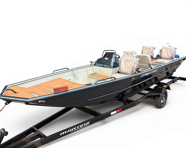 Barco Tornado 550 BASS SD com Anmax 30 HP 2T Rabeta 15" Partida Elétrica Fat. PJ + Carreta Rod. + Acessórios de navegação montados - Pronta Entrega