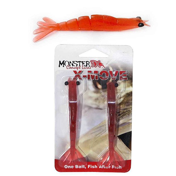 Isca X-move Camarão Monster 3x 12 cm c/ 2 un. Cor Red