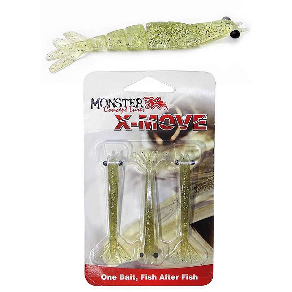 Isca X-move Camarão Monster 3x 9,0cm c/ 3 un Cor Cha Dourado