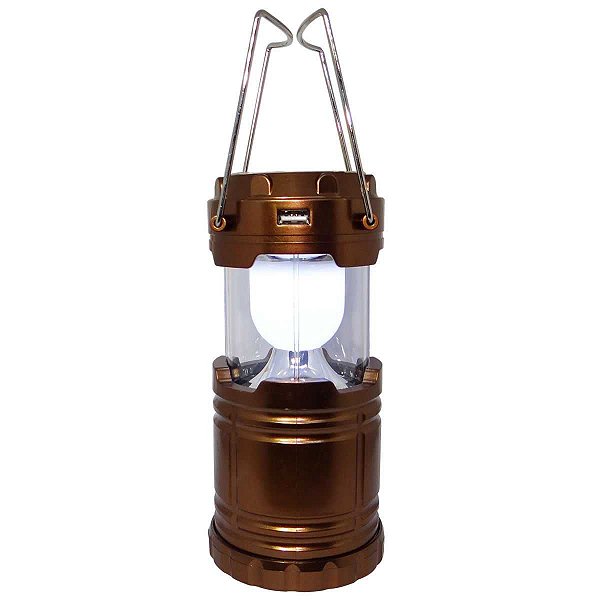 Lampião Lanterna Xingu 6 Led recarrega Bivolt e Solar Preto