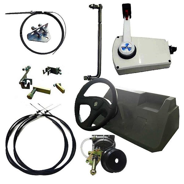 Kit lancha para Mercury 15 Super / Tohatsu 18 e barco de 5/6 metros - Painel de polietileno com base + sistema de direção completo +