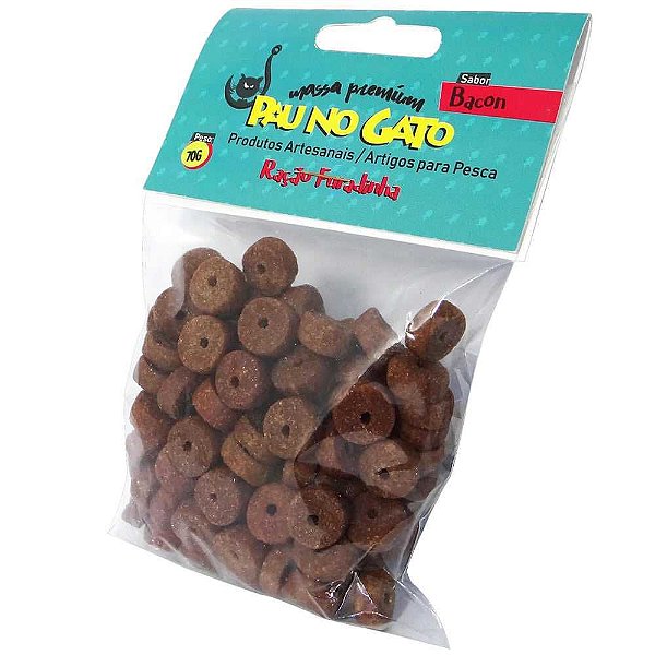 Ração p/ Pesca Pau No Gato 70g Furadinha Sabor Bacon