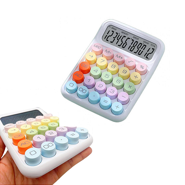 Calculadora 12 Dígitos Fofa 25 Botões Coloridos Estilo Retrô Peça Mecânica